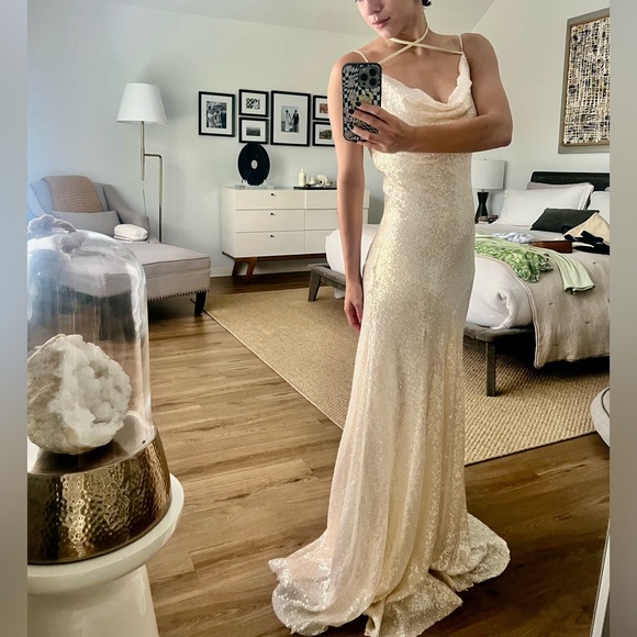 Ivory Sequined Slip Dress - Picture 4 of 9